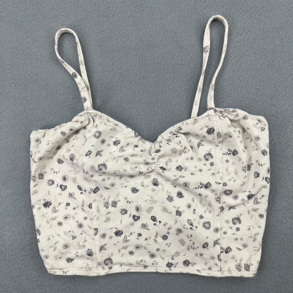 Abercrombie & Fitch Womens Small White Grey Floral Sweetheart Crop Top